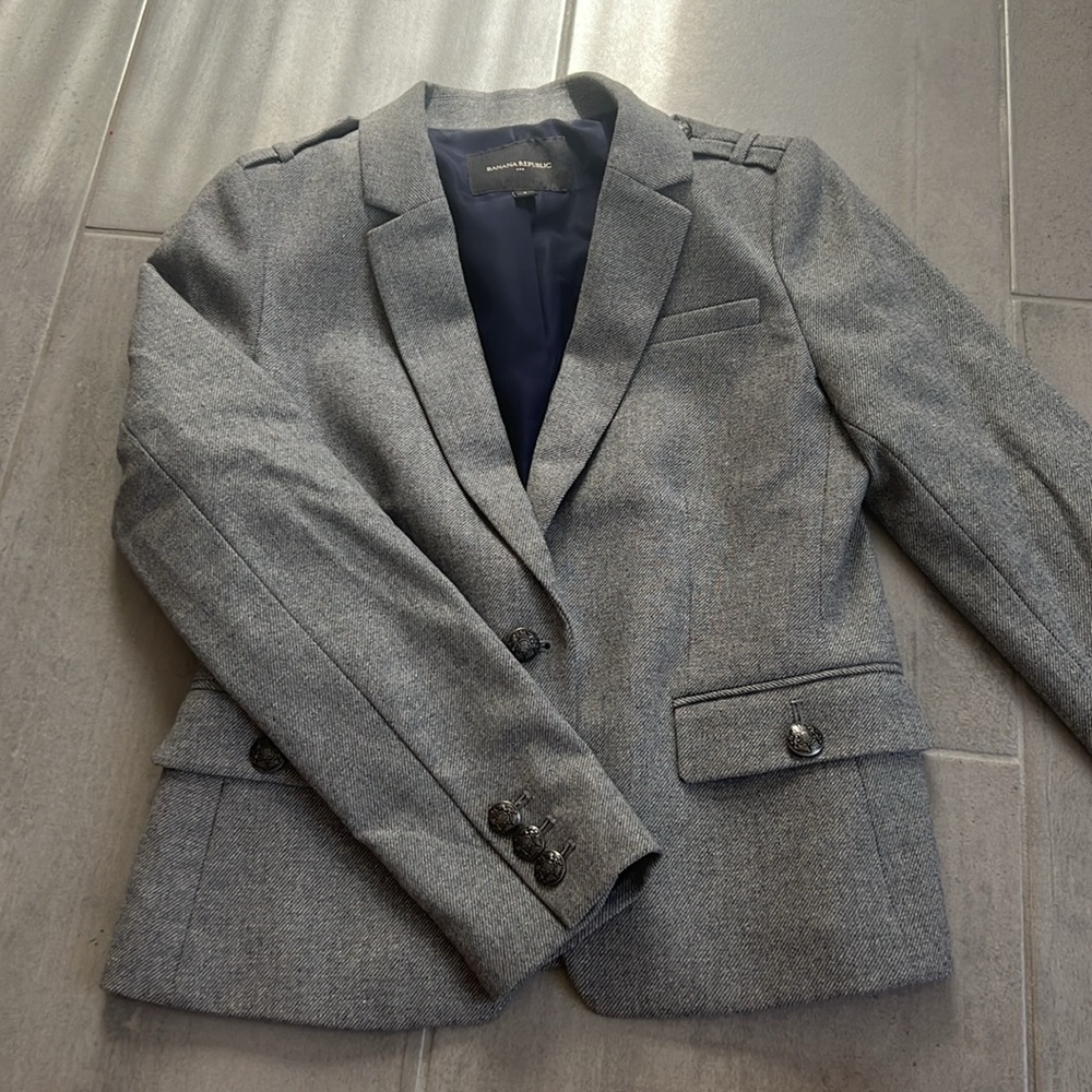 Gray Academia Style Blazer with Statement Buttons